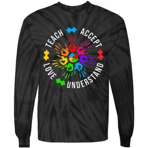 Accept Love Understand Teacher Autism Awareness Tie-Dye Long Sleeve Shirt