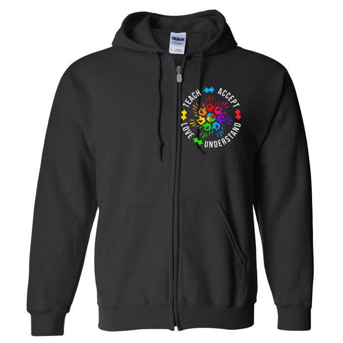 Accept Love Understand Teacher Autism Awareness Full Zip Hoodie