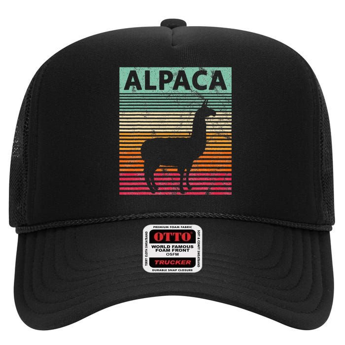 Alpaca Lover Vintrage Retro Llama High Crown Mesh Back Trucker Hat