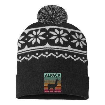 Alpaca Lover Vintrage Retro Llama USA-Made Snowflake Beanie