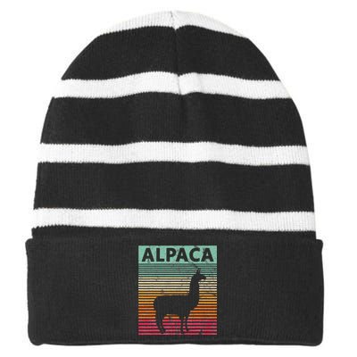 Alpaca Lover Vintrage Retro Llama Striped Beanie with Solid Band