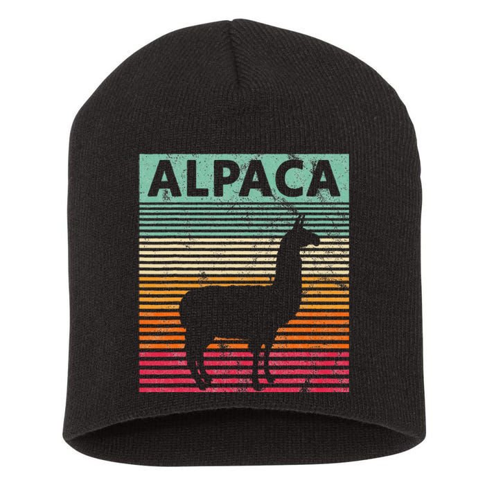 Alpaca Lover Vintrage Retro Llama Short Acrylic Beanie