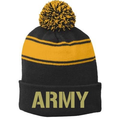 Army Logo Vintage Thin Line American Flag Back And Front Stripe Pom Pom Beanie