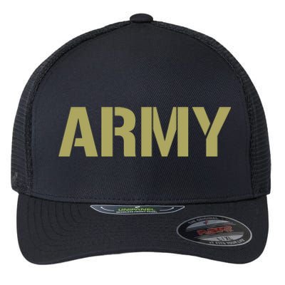 Army Logo Vintage Thin Line American Flag Back And Front Flexfit Unipanel Trucker Cap