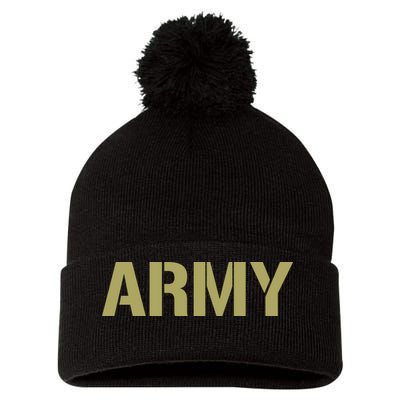 Army Logo Vintage Thin Line American Flag Back And Front Pom Pom 12in Knit Beanie