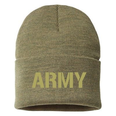 Army Logo Vintage Thin Line American Flag Back And Front Sustainable Knit Beanie