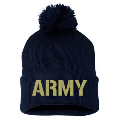 Army Logo Vintage Thin Line American Flag Back And Front Pom Pom 12in Knit Beanie