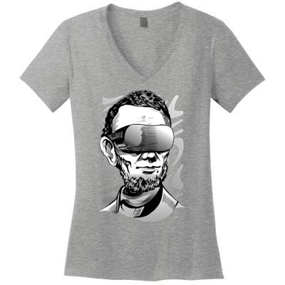 Abraham Lincoln Virtual Reality Glasses Women's V-Neck T-Shirt