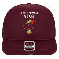 A Little Who Is Due Pregnancy Announcement High Crown Mesh Back Trucker Hat