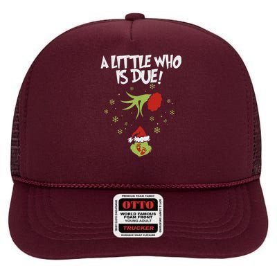 A Little Who Is Due Pregnancy Announcement High Crown Mesh Back Trucker Hat