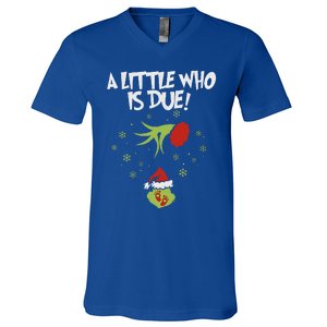 A Little Who Is Due Pregnancy Announcement V-Neck T-Shirt