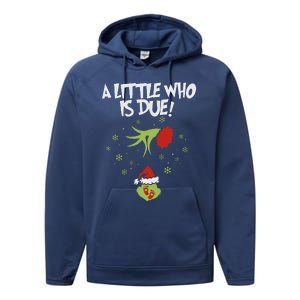 A Little Who Is Due Pregnancy Announcement Performance Fleece Hoodie