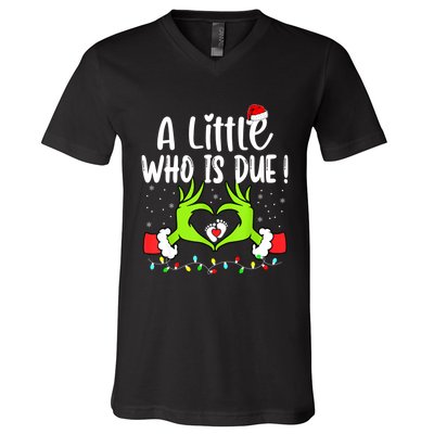 A Little Who Is Due Funny Christmas Pregnancy Announcement V-Neck T-Shirt