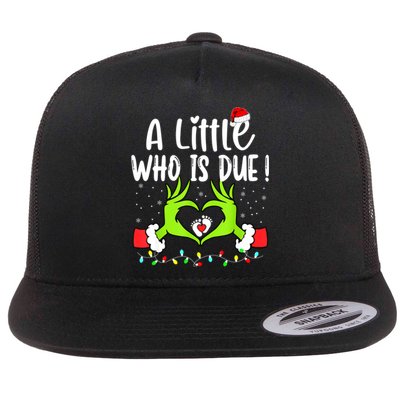 A Little Who Is Due Funny Christmas Pregnancy Announcement Flat Bill Trucker Hat