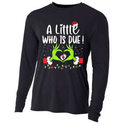 A Little Who Is Due Funny Christmas Pregnancy Announcement Cooling Performance Long Sleeve Crew