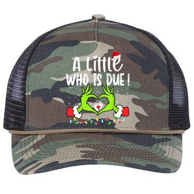 A Little Who Is Due Funny Christmas Pregnancy Announcement Retro Rope Trucker Hat Cap