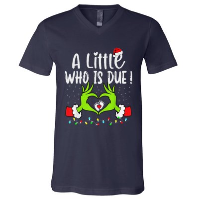 A Little Who Is Due Funny Christmas Pregnancy Announcement V-Neck T-Shirt