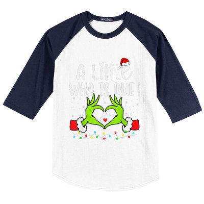 A Little Who Is Due Funny Christmas Pregnancy Announcement Baseball Sleeve Shirt