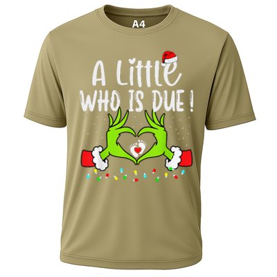 A Little Who Is Due Funny Christmas Pregnancy Announcement Cooling Performance Crew T-Shirt