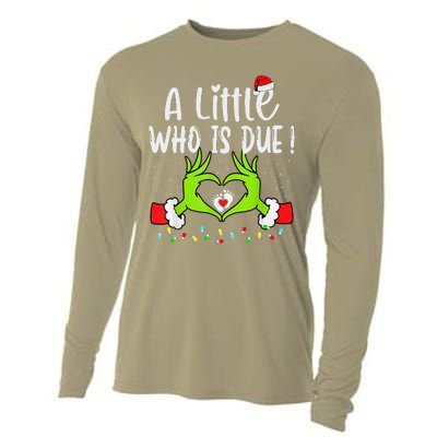 A Little Who Is Due Funny Christmas Pregnancy Announcement Cooling Performance Long Sleeve Crew