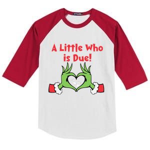 A Little Who Is Baby Due Announcement Pregnancy Nursing Xmas Kids Colorblock Raglan Jersey