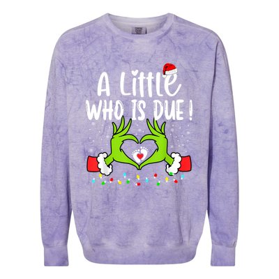 A Little Who Is Due Funny Christmas Pregnancy Announcement Sweatshirt Colorblast Crewneck Sweatshirt