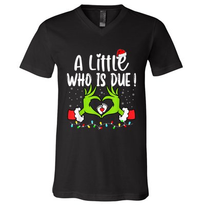 A Little Who Is Due Funny Christmas Pregnancy Announcement Sweatshirt V-Neck T-Shirt