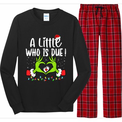 A Little Who Is Due Funny Christmas Pregnancy Announcement Sweatshirt Long Sleeve Pajama Set