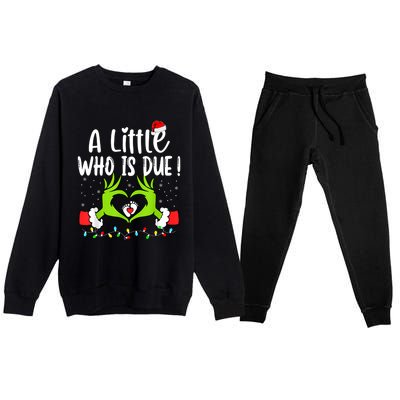 A Little Who Is Due Funny Christmas Pregnancy Announcement Sweatshirt Premium Crewneck Sweatsuit Set