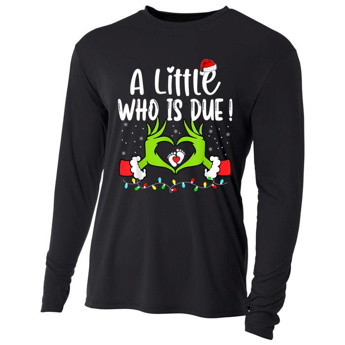 A Little Who Is Due Funny Christmas Pregnancy Announcement Sweatshirt Cooling Performance Long Sleeve Crew