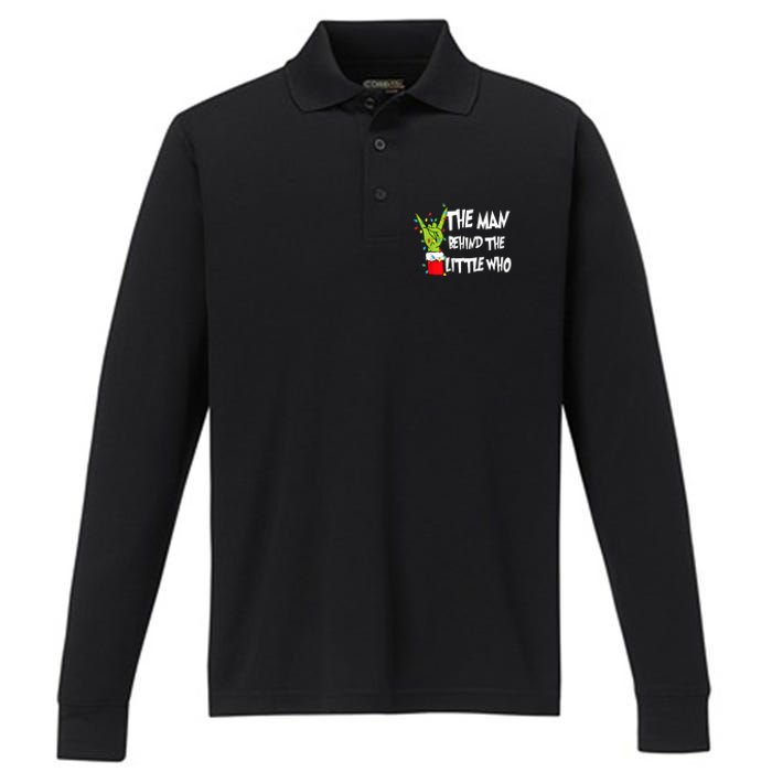 A Little Who Is Due Christmas Pregnancy Couples Matching Performance Long Sleeve Polo