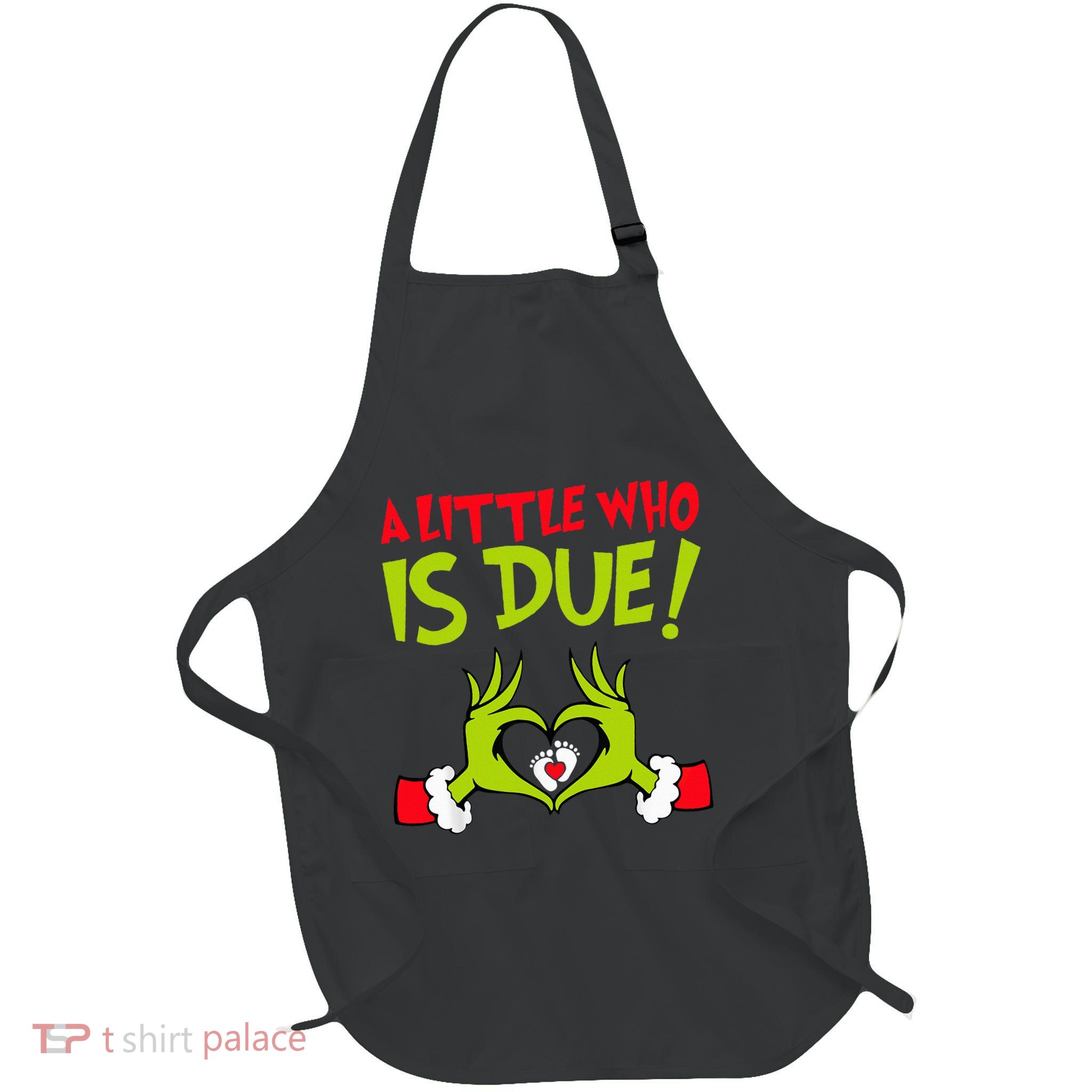 A Little Who Is Due Pregnancy Announcement Christmas Nurse Full-Length Apron With Pockets