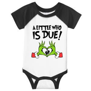 A Little Who Is Due Christmas Blue Or P.I.N.K For Mom Mothers Day Infant Baby Jersey Bodysuit