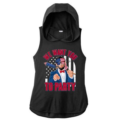 Abraham Lincoln We Want You To Party Ladies PosiCharge Tri-Blend Wicking Draft Hoodie Tank