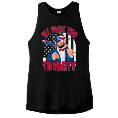 Abraham Lincoln We Want You To Party Ladies PosiCharge Tri-Blend Wicking Tank