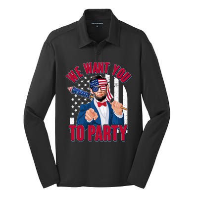 Abraham Lincoln We Want You To Party Silk Touch Performance Long Sleeve Polo