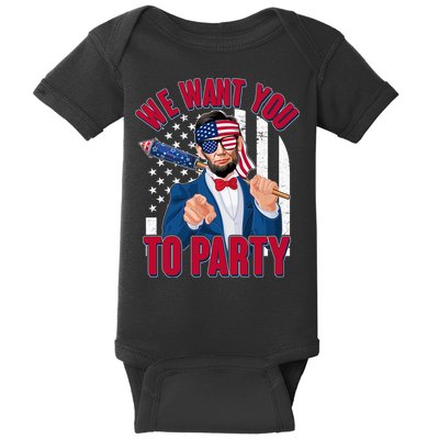 Abraham Lincoln We Want You To Party Baby Bodysuit