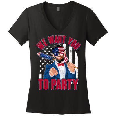 Abraham Lincoln We Want You To Party Women's V-Neck T-Shirt
