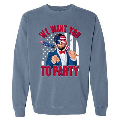 Abraham Lincoln We Want You To Party Garment-Dyed Sweatshirt