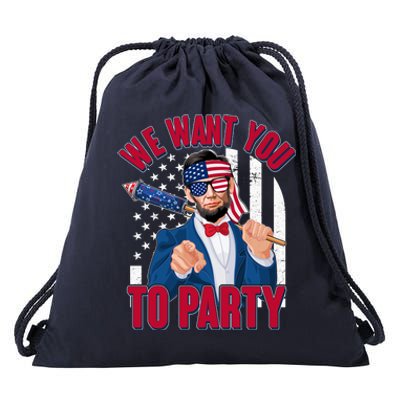 Abraham Lincoln We Want You To Party Drawstring Bag