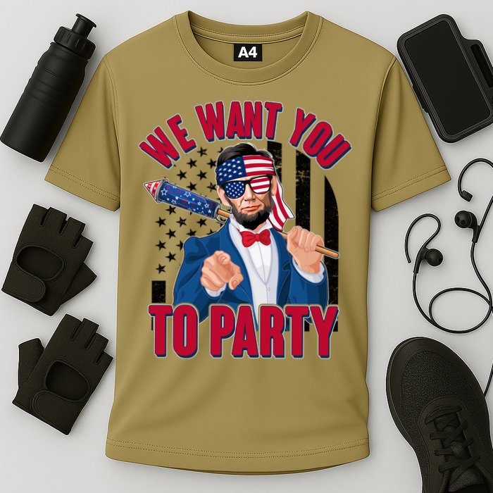 Abraham Lincoln We Want You To Party Cooling Performance Crew T-Shirt