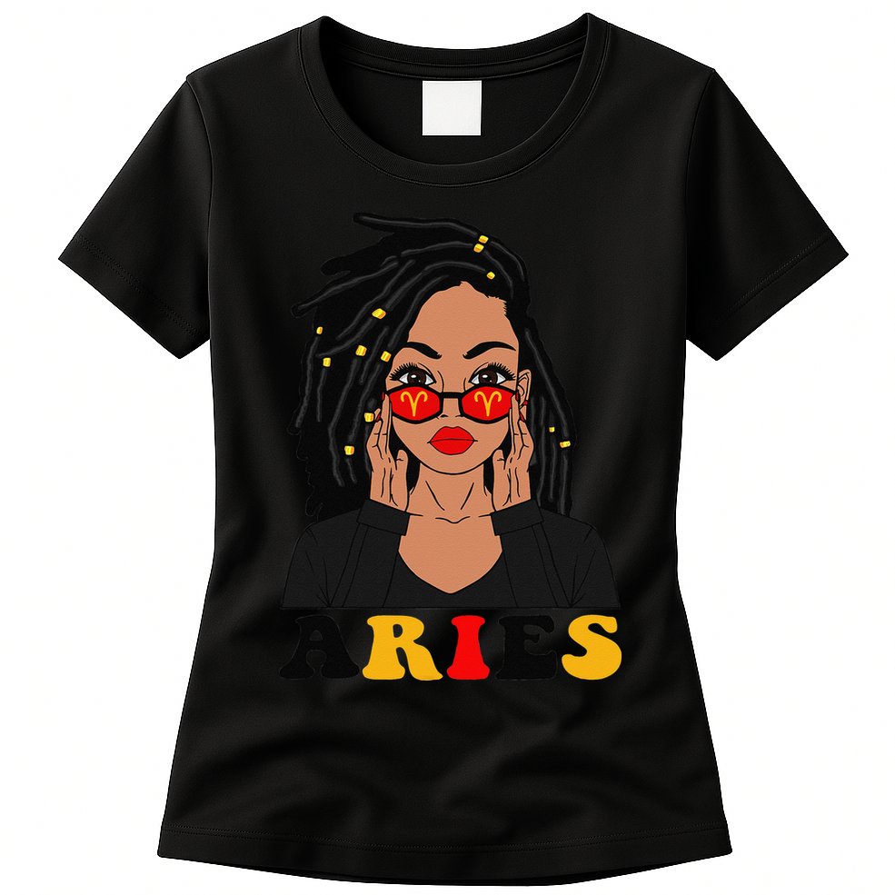 Aries Loc'd Woman Zodiac Signs Birthday Womens T-Shirt