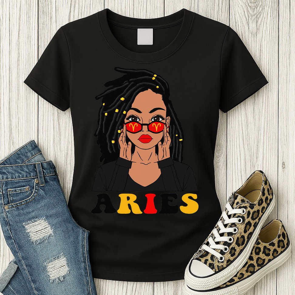 Aries Loc'd Woman Zodiac Signs Birthday Womens T-Shirt