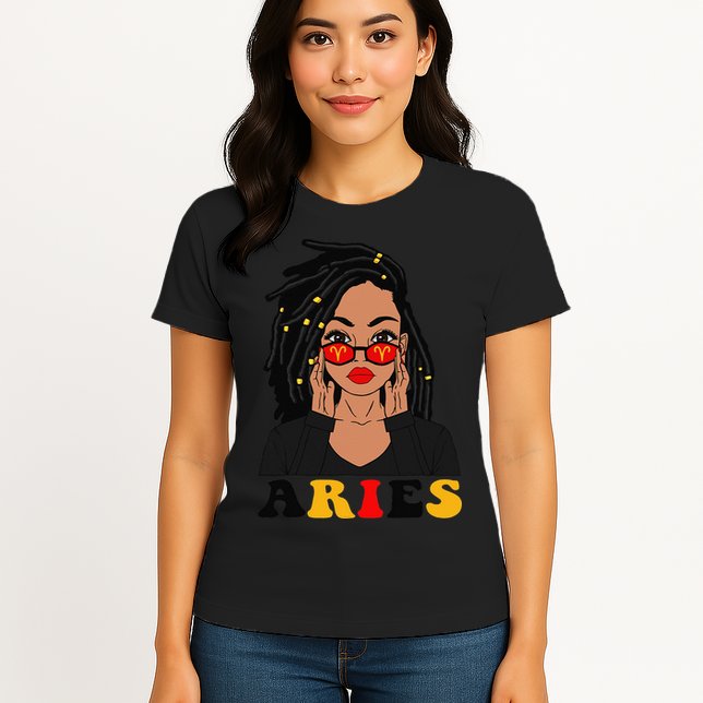 Aries Loc'd Woman Zodiac Signs Birthday Womens T-Shirt