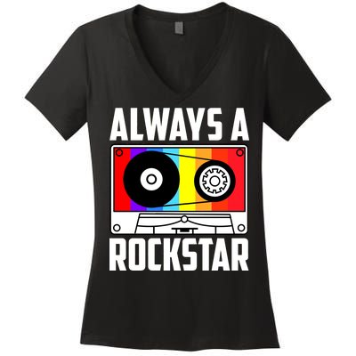 Always A Rockstar Vintage Casette Women's V-Neck T-Shirt