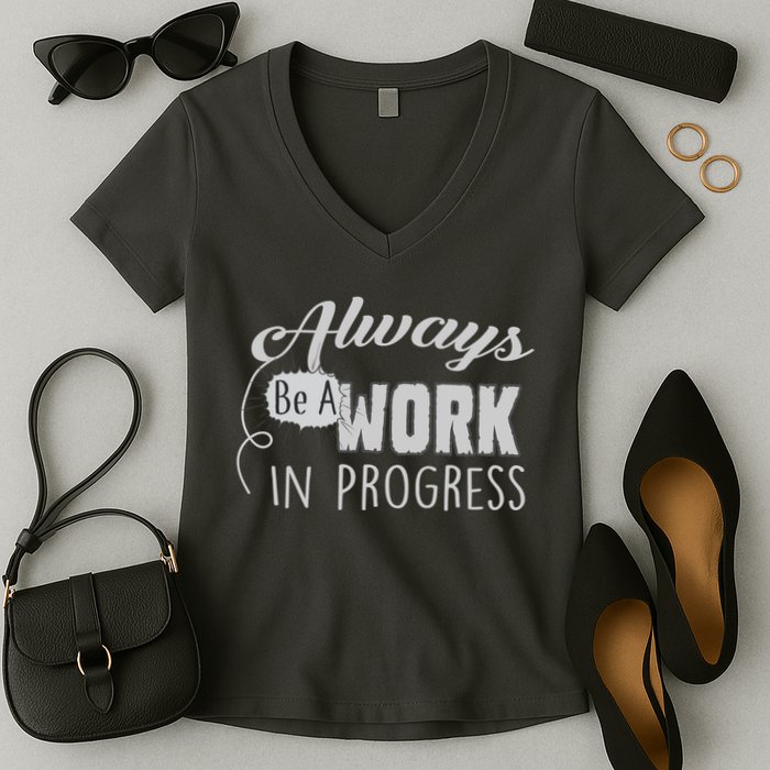 Always Be A Work In Progress Women's V-Neck T-Shirt
