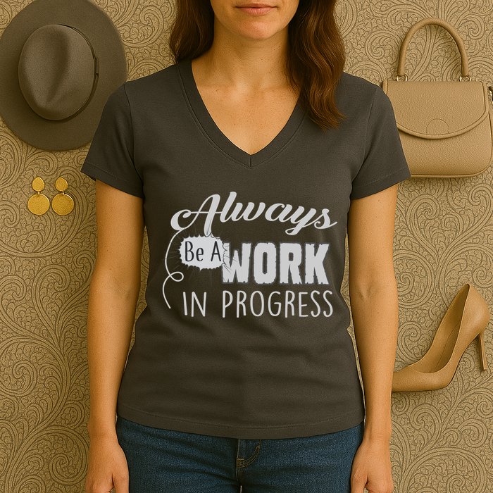 Always Be A Work In Progress Women's V-Neck T-Shirt