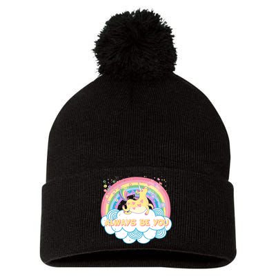 Always Be You Unicorn Rainbow Pom Pom 12in Knit Beanie