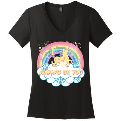 Always Be You Unicorn Rainbow Women's V-Neck T-Shirt