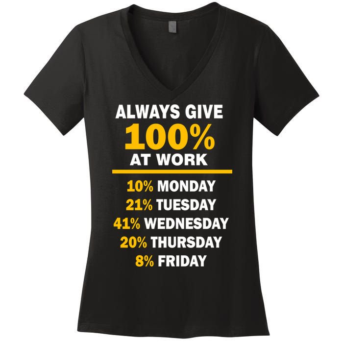 Always Give A 100% At Work Funny Women's V-Neck T-Shirt